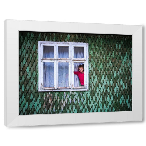 Daniel In The Window White Modern Wood Framed Art Print by Steverson, Michael