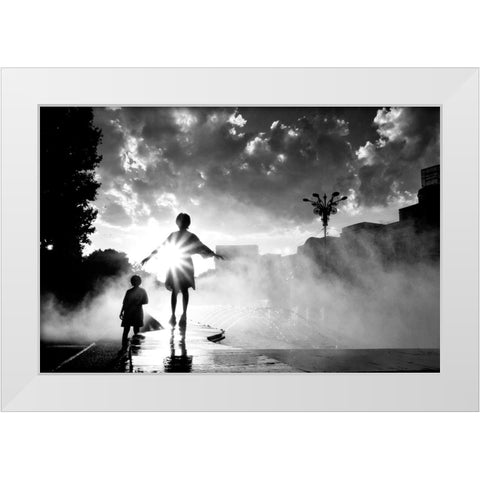 I Play With The Sun White Modern Wood Framed Art Print by Dinca, Silvia
