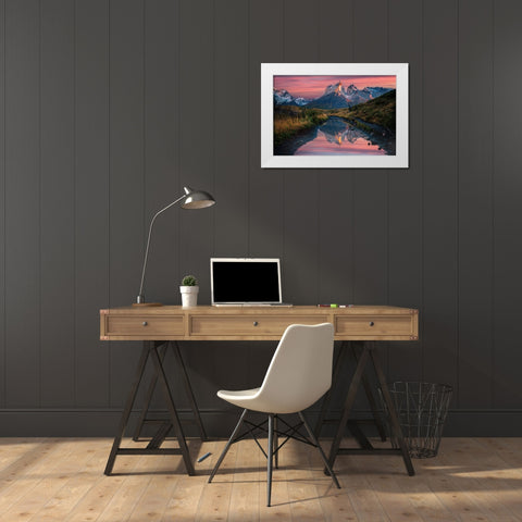 Cuernos Del Paine Sunrise White Modern Wood Framed Art Print by Jin, Jie