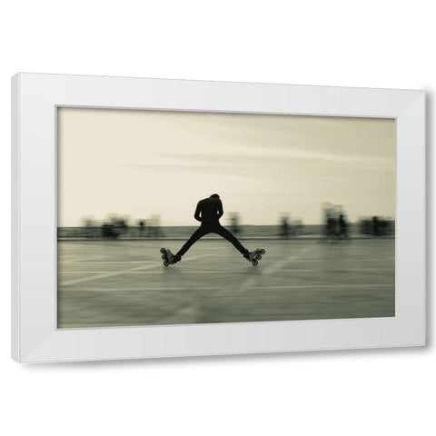 Speed Of A Skater Boy White Modern Wood Framed Art Print by Uzut, Mehmet