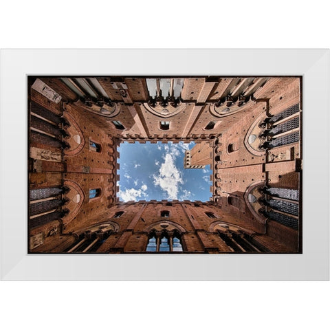 Looking up the Torre del Mangia White Modern Wood Framed Art Print by Echteld, Michael