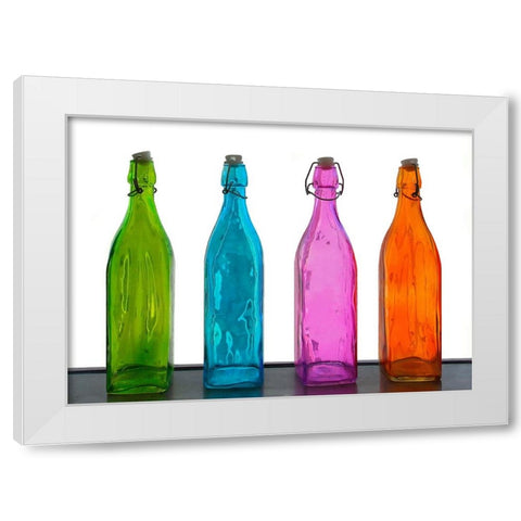 Colored bottles White Modern Wood Framed Art Print by Riza, Aliza