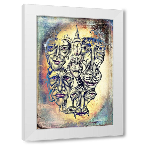 Shaman and faces of souls White Modern Wood Framed Art Print by Kulik, Rafal