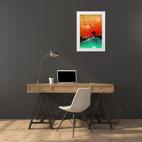 Moon-horse-tree and lighthouse White Modern Wood Framed Art Print by Kulik, Rafal