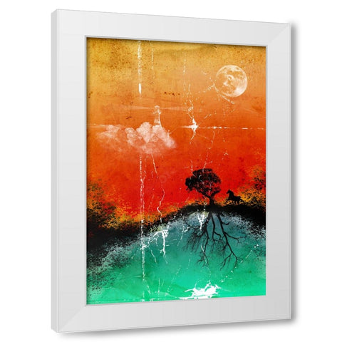 Moon-horse-tree and lighthouse White Modern Wood Framed Art Print by Kulik, Rafal