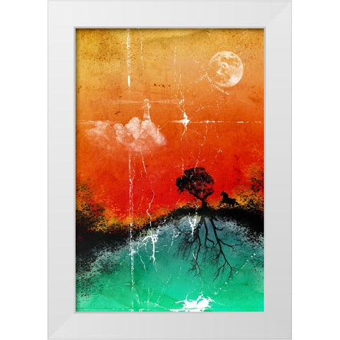 Moon-horse-tree and lighthouse White Modern Wood Framed Art Print by Kulik, Rafal