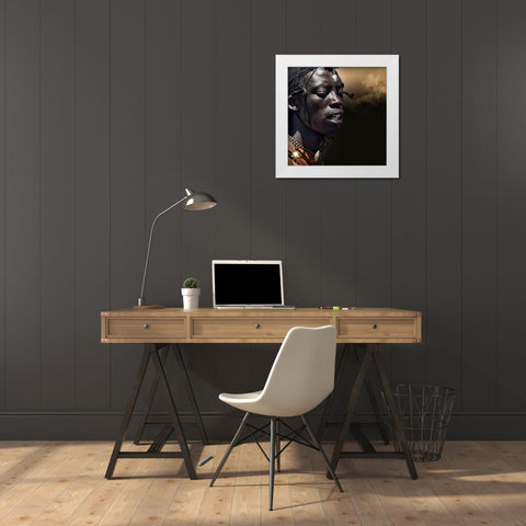 Dancing Masai White Modern Wood Framed Art Print by Flour, Piet