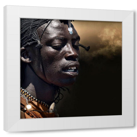 Dancing Masai White Modern Wood Framed Art Print by Flour, Piet