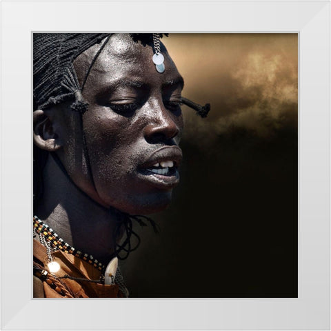 Dancing Masai White Modern Wood Framed Art Print by Flour, Piet