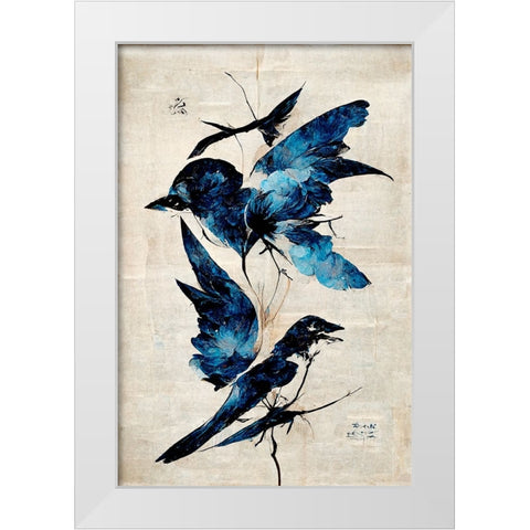Blue Birds White Modern Wood Framed Art Print by Treechild