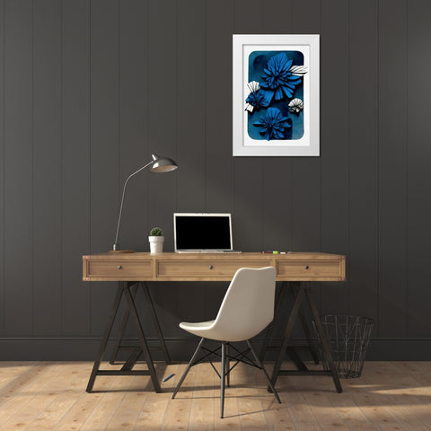 Blue Blossoms White Modern Wood Framed Art Print by Treechild