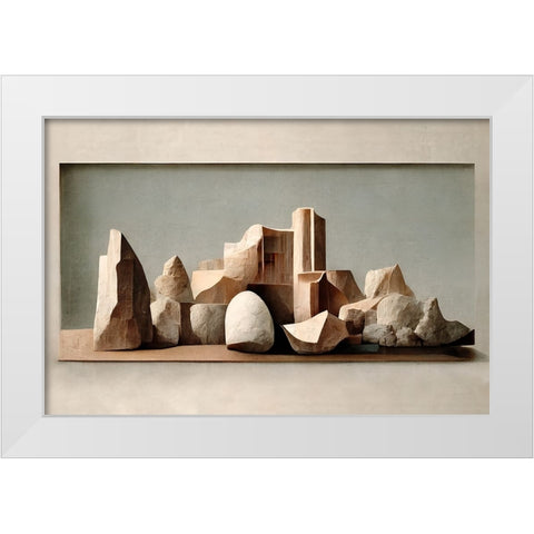 Carved Rocks White Modern Wood Framed Art Print by Treechild