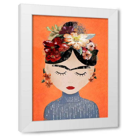 Frida (Orange Version) White Modern Wood Framed Art Print by Treechild