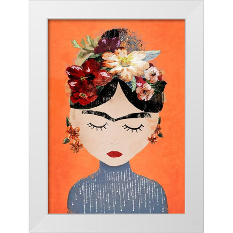 Frida (Orange Version) White Modern Wood Framed Art Print by Treechild