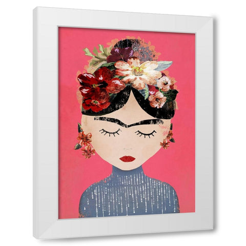 Frida (Pink Version) White Modern Wood Framed Art Print by Treechild