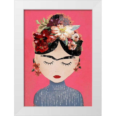 Frida (Pink Version) White Modern Wood Framed Art Print by Treechild
