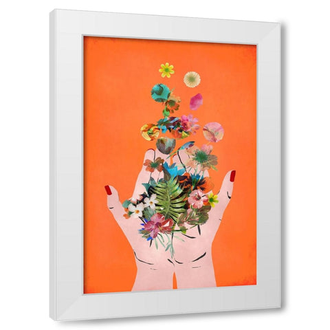 Frids Hands (Orange Version) White Modern Wood Framed Art Print by Treechild
