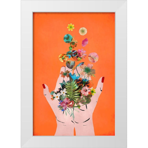 Frids Hands (Orange Version) White Modern Wood Framed Art Print by Treechild