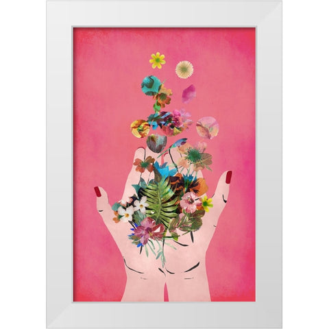Fridas Hands (Pink Version) White Modern Wood Framed Art Print by Treechild