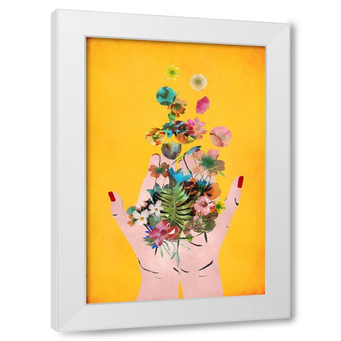Fridas Hands (Yellow Version) White Modern Wood Framed Art Print by Treechild