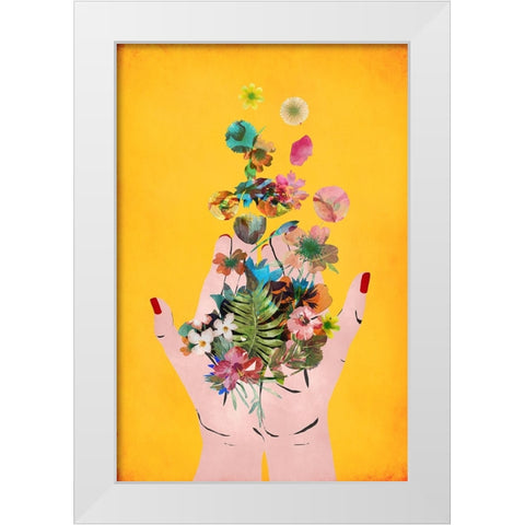Fridas Hands (Yellow Version) White Modern Wood Framed Art Print by Treechild