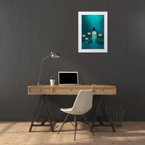 In The Pond White Modern Wood Framed Art Print by Treechild