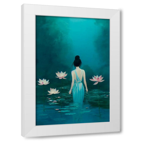In The Pond White Modern Wood Framed Art Print by Treechild