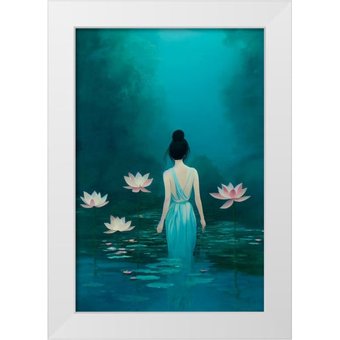 In The Pond White Modern Wood Framed Art Print by Treechild
