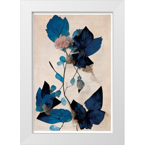 Blue Dry Flowers White Modern Wood Framed Art Print by Treechild