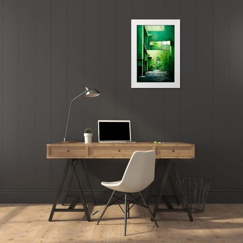 The Green House White Modern Wood Framed Art Print by Treechild