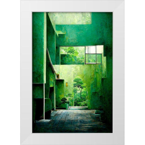 The Green House White Modern Wood Framed Art Print by Treechild