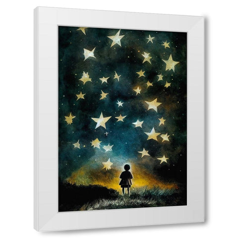 Look To The Stars White Modern Wood Framed Art Print by Treechild