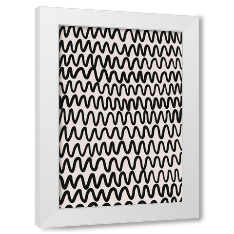 Thin Black Waves Pattern White Modern Wood Framed Art Print by Treechild
