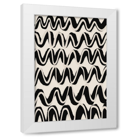 Beige Black Waves Pattern White Modern Wood Framed Art Print by Treechild
