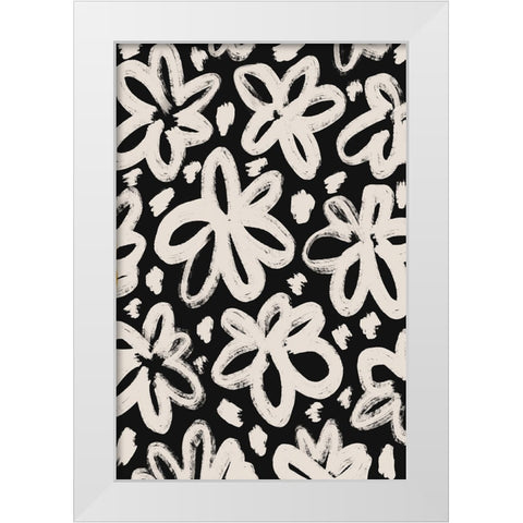 Giant Beige Flower Pattern White Modern Wood Framed Art Print by Treechild