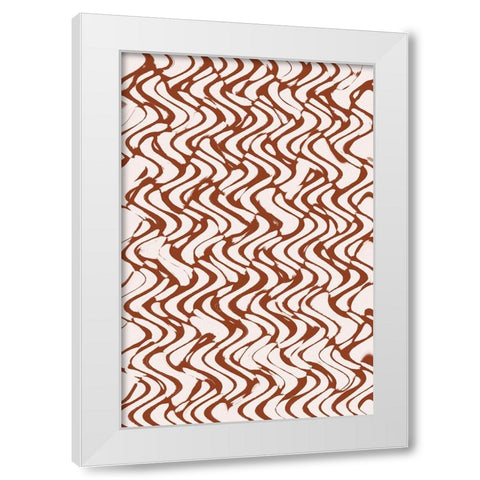 Beige Wavey Zig Zag Pattern White Modern Wood Framed Art Print by Treechild
