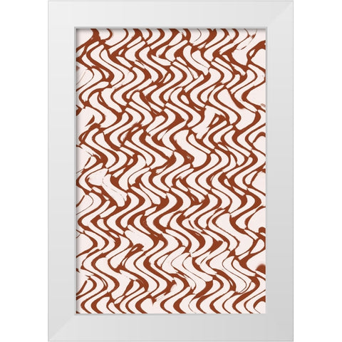 Beige Wavey Zig Zag Pattern White Modern Wood Framed Art Print by Treechild
