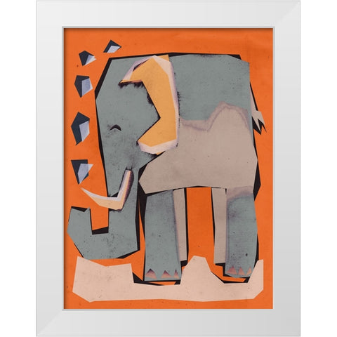 Happy Elephant White Modern Wood Framed Art Print by Treechild