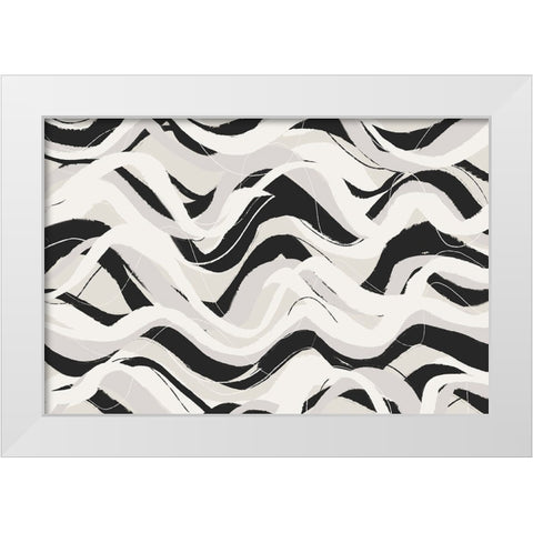White Black Waves Pattern Square White Modern Wood Framed Art Print by Treechild