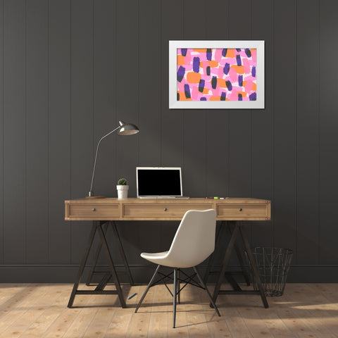 Layered Purple Strokes Pattern White Modern Wood Framed Art Print by Treechild