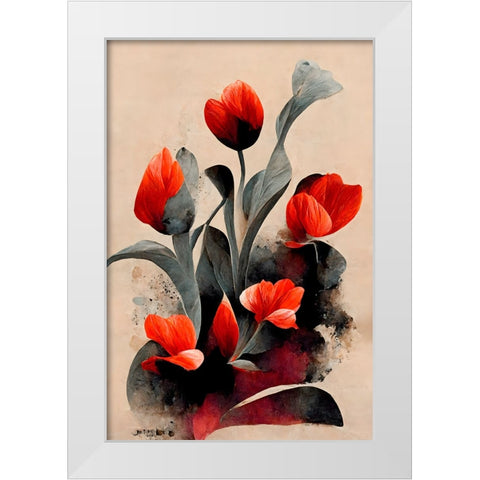 Red Tulips White Modern Wood Framed Art Print by Treechild