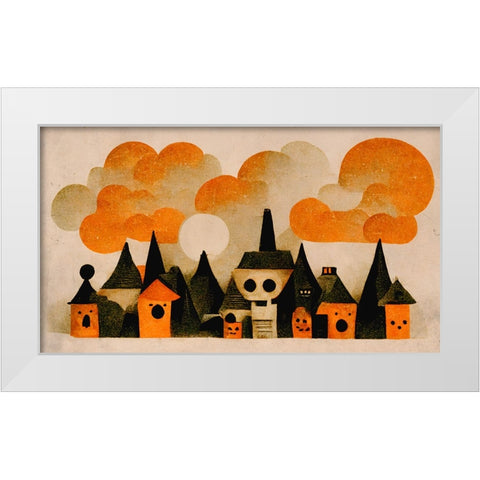 Spooky Wooky Village White Modern Wood Framed Art Print by Treechild
