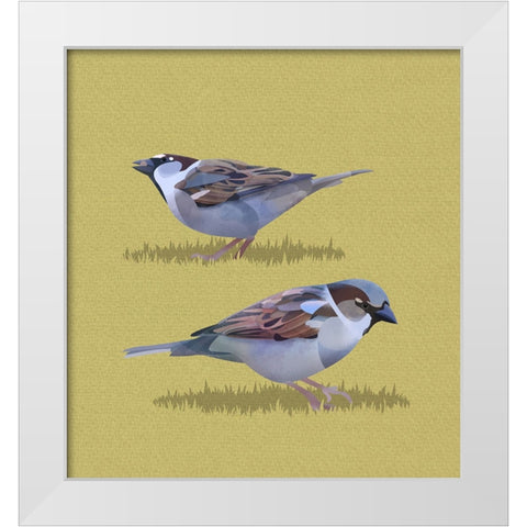Sparrows White Modern Wood Framed Art Print by Caballero, Franco