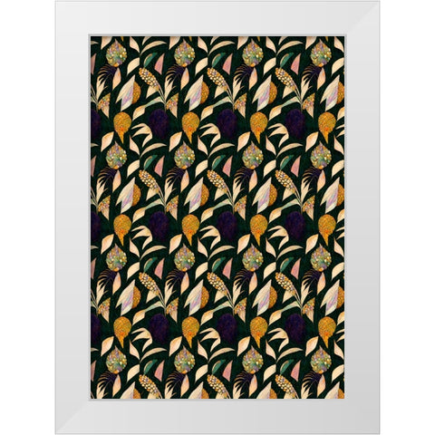 Leafs And Corn Pattern White Modern Wood Framed Art Print by Treechild