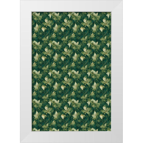 Green Leafs Pattern White Modern Wood Framed Art Print by Treechild