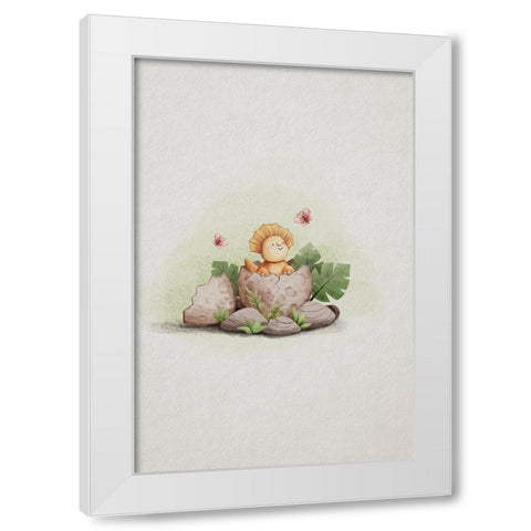 Kawaii Dinosaur White Modern Wood Framed Art Print by Thai, Xuan