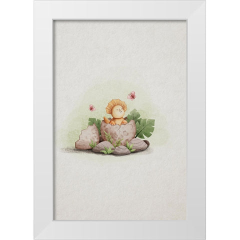Kawaii Dinosaur White Modern Wood Framed Art Print by Thai, Xuan