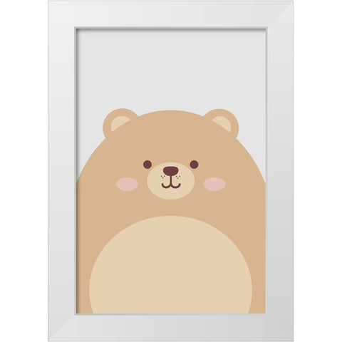 Cute Bear White Modern Wood Framed Art Print by Thai, Xuan