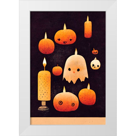 Candles - Pumpkins And A Ghost White Modern Wood Framed Art Print by Treechild