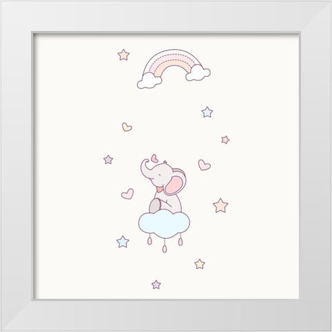 Little Elephant White Modern Wood Framed Art Print by Thai, Xuan